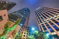 SAN FRANCISCO, CA - AUGUST 6, 2017: Night of view of buildings in Downtown area. The city attracts 20 million tourists annually Royalty Free Stock Photo