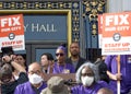 Kristin Hardy, SF Vice President of SEIU 1021 speaking at Union Workers Rally