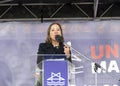 Lieutenant Governor Eleni Kounalakis speaking at a Rally Against Anti-Semitism at Civic Center Royalty Free Stock Photo