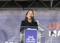 Lieutenant Governor Eleni Kounalakis speaking at a Rally Against Anti-Semitism at Civic Center Royalty Free Stock Photo