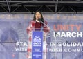 Mayor London Breed speaking at a Rally Against Anti-Semitism at Civic Center