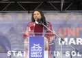 Mayor London Breed speaking at a Rally Against Anti-Semitism at Civic Center