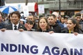 Politians and Unidentified participants in a March Against Anti-Semitism up Market Street to Civic Center. Marching in the rain Royalty Free Stock Photo