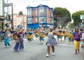 Unidentified participants in the 45th annual Carnaval Grand Parade in San Francisco, CA