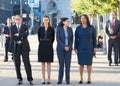 Mayor London Breed with the family of Senator Dianne Feinstein outside City Hall