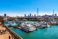 SAN FRANCISCO, CA - SEPTEMBER 20, 2015: Yachts docked at Pier 39 Marina in San Francisco with city skyline in background. Pier 39