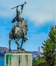 San Francisco, CA USA - The Legion of Honor - Equestrian Statue with Golden Gate Bridge in Distance Royalty Free Stock Photo