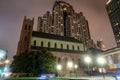 San Francisco, CA, USA - November 04, 2022 - Saint Patric Church and Marriott Marquis