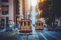 San Francisco Cable Cars on California Street at sunrise, California, USA Royalty Free Stock Photo