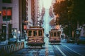 San Francisco Cable Cars on California Street at sunrise, California, USA Royalty Free Stock Photo