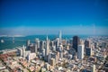 San Francisco, California - August 7, 2017: Aerial view of Downtown San Francisco and Bay Bridge from helicopter on a clear sunny Royalty Free Stock Photo