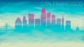 San Francisco California City USA Skyline Silhouette. Broken Glass Abstract Geometric Dynamic Textured. Banner Background. Colorfu