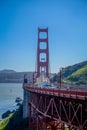 San Francisco, California - February 11, 2017: Beautiful touristic view of Golden Gate Bridge, iconic construction Royalty Free Stock Photo