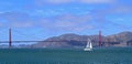 Golden Gate Bridge with sailing boat and seagull Royalty Free Stock Photo