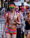 Gay Pride Parade in San Francisco - Man wears rainbow thong and