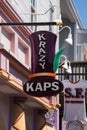 Krazy Kaps, a hat and t-shirt store on Pier 39, exterior sign on a sunny day