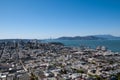 SAN FRANCISCO, CALIFORNIA - SEPTEMBER 9, 2015 - View from Coit Tower of San Francisco with Golden Gate Bridge in the distance Royalty Free Stock Photo