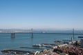 SAN FRANCISCO, CALIFORNIA - SEPTEMBER 9, 2015 - View of the Oakland Bay Bridge and the Ferry Building Marketplace from Coit Tower Royalty Free Stock Photo