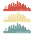 San Francisco California Skyline Silhouette City Stamp Vector Color Vintage Set Logo Clipart Illustration.