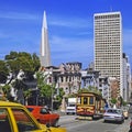 Street San Francisco with cable car, California Royalty Free Stock Photo