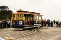 San Francisco, California / United States of America - May 27th 2013: Historic yellow and blue cable car in Friedel Klussmann Royalty Free Stock Photo