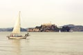 Sailboats on San Francisco Bay around Alcatraz prision