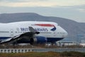 SAN FRANCISCO, CALIFORNIA, UNITED STATES - NOV 27, 2018: British Airways Boeing 747-400 on the tarmac at San Francisco Royalty Free Stock Photo