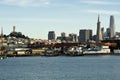 SAN FRANCISCO, CALIFORNIA, UNITED STATES - NOV 26th, 2018: Aerial View of Coit Tower and Downtown San Francisco Daytime Royalty Free Stock Photo