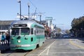 SAN FRANCISCO, CALIFORNIA, UNITED STATES - NOV 25th, 2018: F-line Antique PCC streetcar No.1053 Brooklyn at Fisherman`s