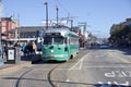 SAN FRANCISCO, CALIFORNIA, UNITED STATES - NOV 25th, 2018: F-line Antique PCC streetcar No.1053 Brooklyn at Fisherman`s