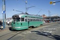 SAN FRANCISCO, CALIFORNIA, UNITED STATES - NOV 25th, 2018: F-line Antique PCC streetcar No.1053 Brooklyn at Fisherman`s