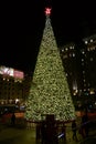 SAN FRANCISCO, CALIFORNIA, UNITED STATES - NOV 26th, 2018: Night view of the Christmas tree at Union Square Royalty Free Stock Photo