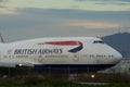 SAN FRANCISCO, CALIFORNIA, UNITED STATES - NOVEMBER 27, 2018: British Airways Boeing 747-400 jumbo jet in close-up on Royalty Free Stock Photo