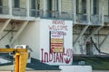 SAN FRANCISCO, CALIFORNIA, UNITED STATES - 29 October 2022: Indians Welcome graffiti on Alcatraz Island