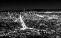 Black and white night panoramic view of San Francisco city viewed from Twin Peaks in San Francisco, California, USA Royalty Free Stock Photo