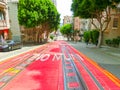 San Francisco, California, USA - May 04, 2016: The typical street with cable car tracks Royalty Free Stock Photo