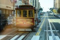 San Francisco, California, USA, 2019, November 9th Cable car on the street of San Francisco