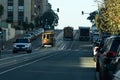 San Francisco, California, USA, 2019, November 9th Cable car on the street of San Francisco