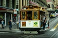 San Francisco, California, USA, 2019, November 9th Cable car on the street of San Francisco