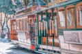 San Francisco, California, USA - October 16, 2021, the cable car ascends the popular hill of Powell Street in the vibrant downtown Royalty Free Stock Photo