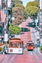 San Francisco, California, USA - October 16, 2021, the cable car ascends the popular hill of Powell Street in the vibrant downtown Royalty Free Stock Photo