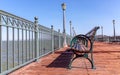 San Francisco - California, USA. October 27, 2019: View of historic wooden Pier 7. Famous San Francisco promenade. Selectiv focus Royalty Free Stock Photo