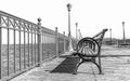 San Francisco - California, USA. October 27, 2019: View of historic wooden Pier 7. Famous San Francisco promenade. Selectiv focus Royalty Free Stock Photo