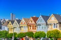 Panoramic view of the San Francisco Painted ladies Victorian Houses Royalty Free Stock Photo