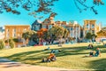 Panoramic view of the San Francisco Painted ladies Victorian Houses