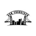 San Francisco city illustration with most famous landmarks made in silhouette style Royalty Free Stock Photo