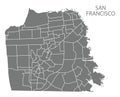 San Francisco city map with neighbourhoods grey illustration silhouette shape Royalty Free Stock Photo