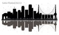 San Francisco City skyline black and white silhouette with reflections. Royalty Free Stock Photo