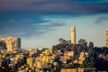 The San Francisco city skyline and Coit Tower at sunrise. Royalty Free Stock Photo