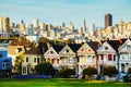 San Francisco cityscape as seen from Alamo square park Royalty Free Stock Photo